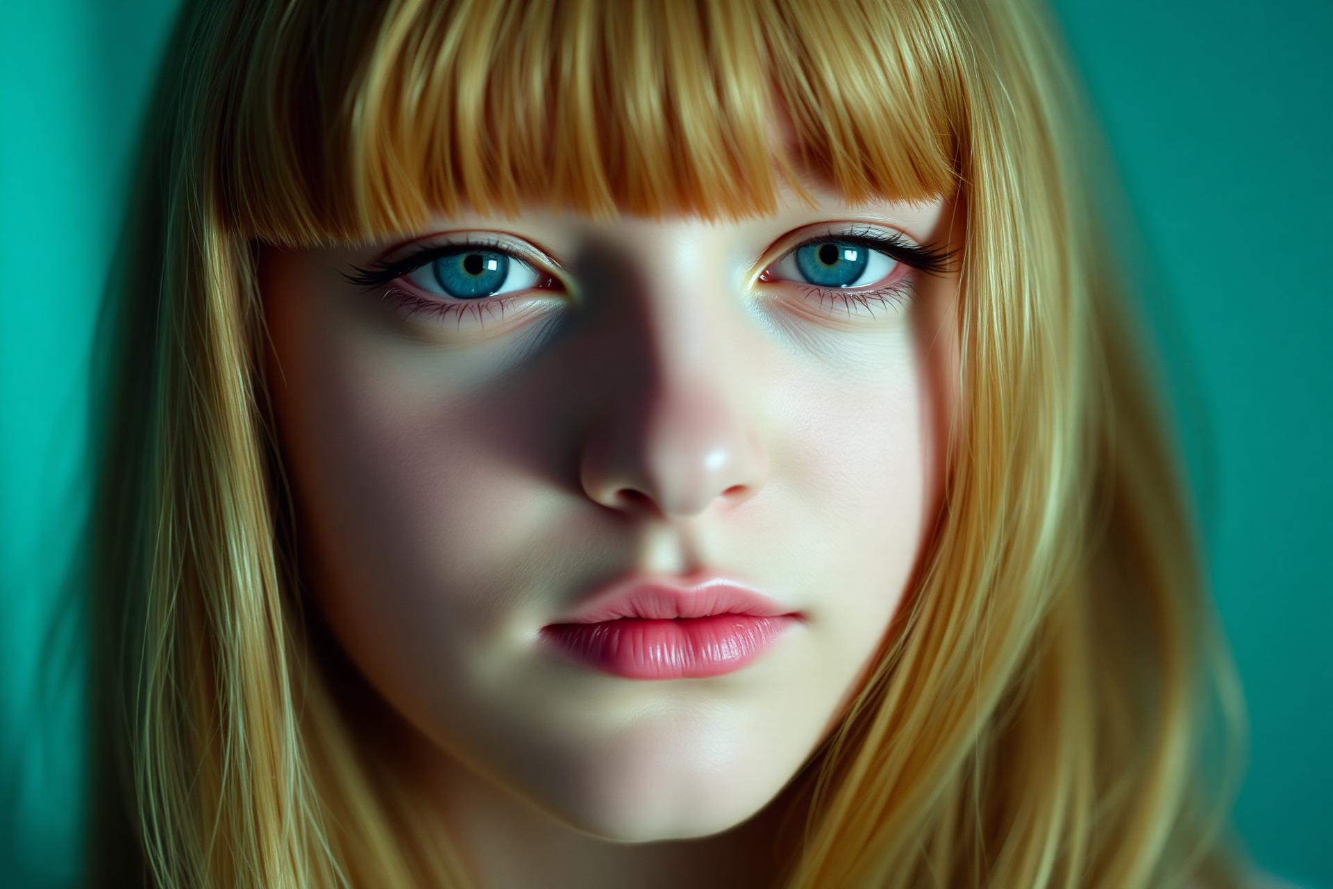 Portrait framed in soft teal light